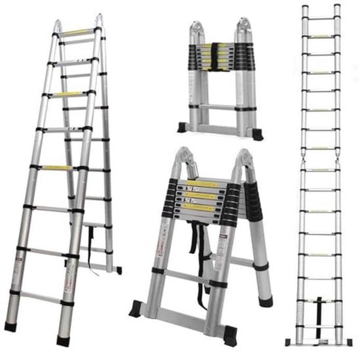 Telescopische vouwladder aluminium - multifunctioneel - max. belastbaarheid 150 kg
