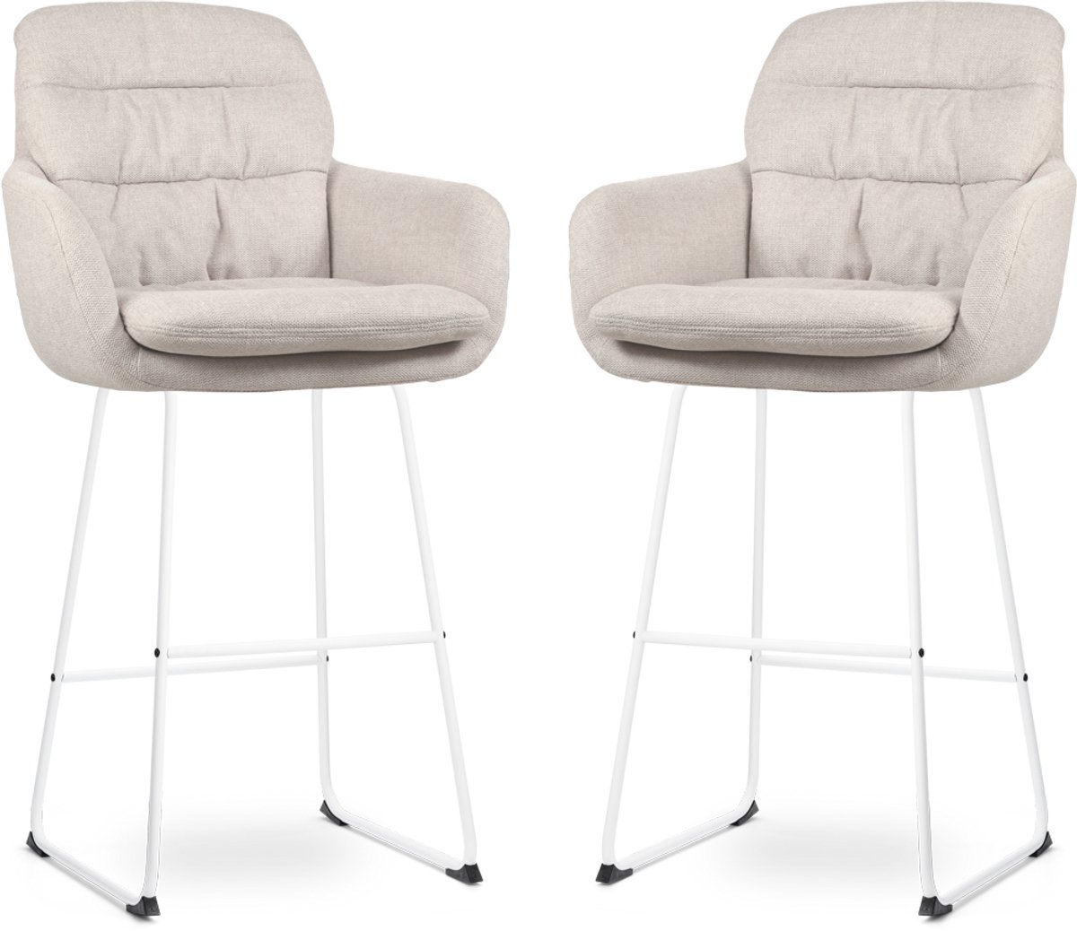 Nolon Nino-Mia Barkrukken Set van 2 Beige - met Armleuning - Wit Onderstel - 75 cm - Barkruk met Rugleuning Beige - Wit onderstel
