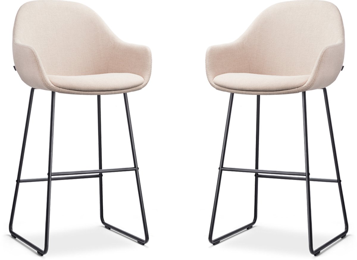 Nolon Nino-Mae Barkrukken Set van 2 Beige - Zwart Onderstel - 75 cm - Hoge Kruk - Barkruk met Rugleuning - Design - Scandinavisch - Comfortabel