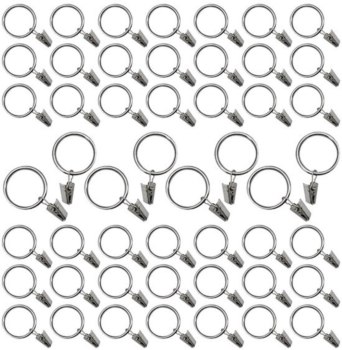 Dailygoods - 50 gordijnringen met clips, roestvrijstalen draperieringen, 38 mm diameter, ophangringen met haakclips voor zware gordijnen, roede, set voor draperieën - Zilver