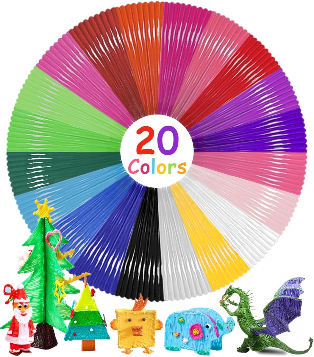 Bixury 3D Pen Filament PLA 1.75mm 3D Printer Filament Refill Pack with 20 Colors 3D Printer Filament Each 5m Total - ShopVlot