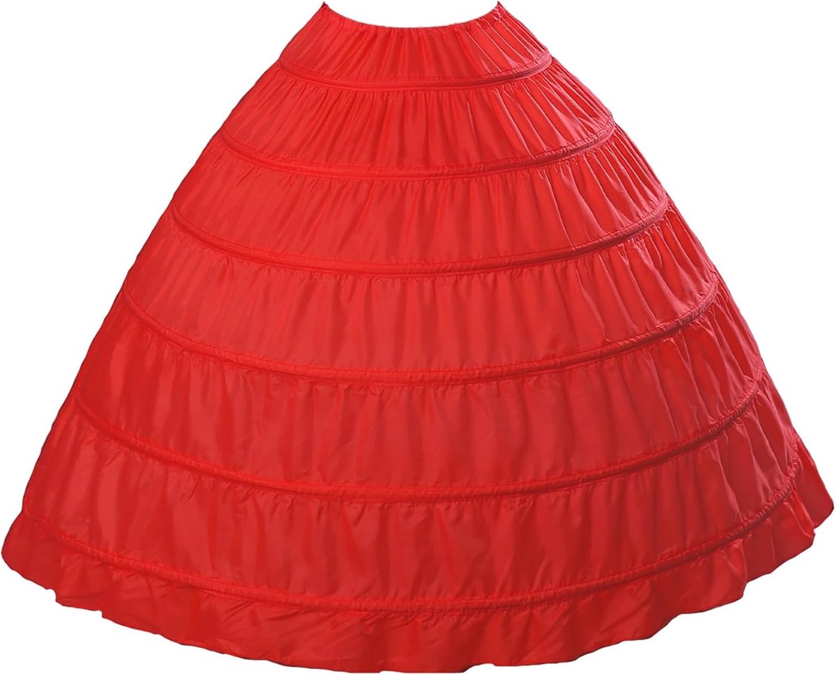 BEAUTELICATE Petticoat Underskirt Crinoline Full A-line 6 Straps Floor Length Wedding Dress Skirt 9 Colours Red One - ShopVlot
