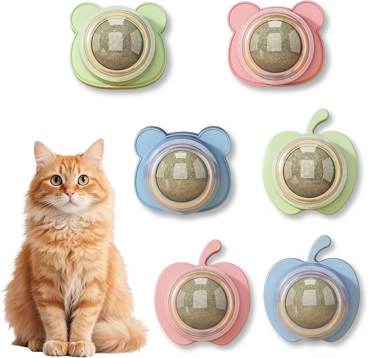 6 stuks kattengrasballen, kattenspeelgoed, zelfklevend, eetbaar, draaibaar, natuurlijk, kattenkruidbal voor tandreiniging, speelgoed voor kattenkruid