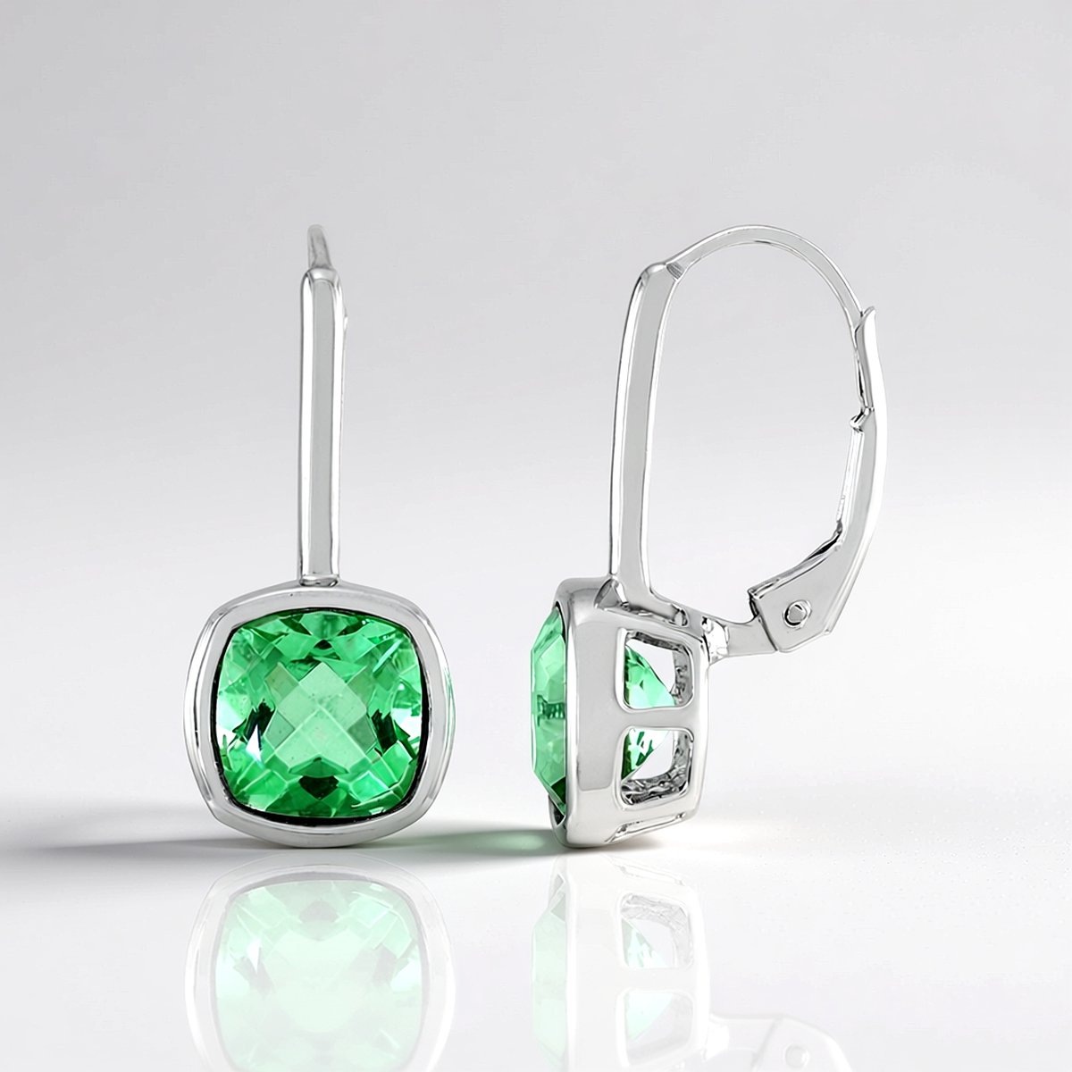 Cavill - Oorbellen 925 Sterling Zilver - 4,18 ct Smaragdgroene Kwarts - Antiek Kussen Geslepen - Platina Geplatineerd - Elegante Leverback