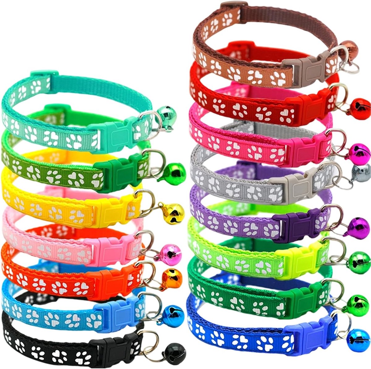 Set van 15 halsbanden voor katten en puppy's, verstelbaar, anti-wurging, van zacht nylon, 15 kleuren voor identificatie van geboorte, accessoires voor kleine honden en katten