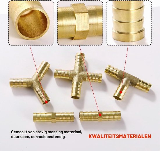5 Stuks 10mm Slangverbinder, 2/3/4-Weg Messing Slangverbinding met 14 Slangklemmen voor Brandstof, Water en Luchtgebruik — afbeelding 2