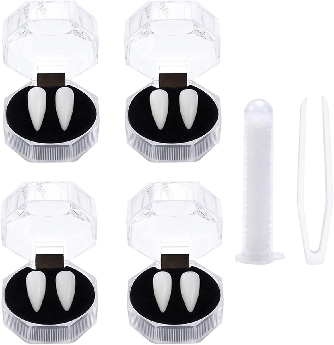 6-delige vampiertandenset, 4 maten incl. accessoires voor Halloween kostuum