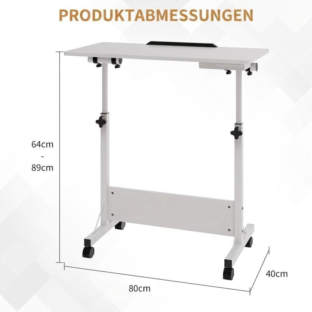 Bureau - Zit Sta Bureau 80 x 40 x 64-89 cm - Kantelbaar tafelblad mobiele werkplek 4 zwenkwielen (2 met rem) Wit thumbnail 2