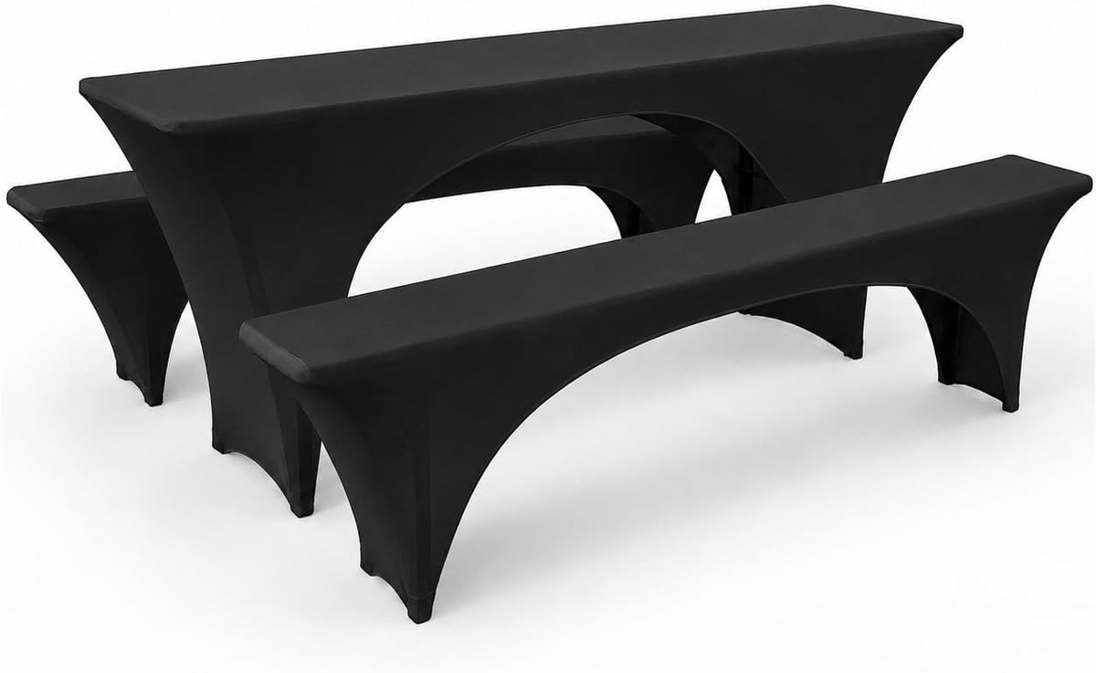 Stretch biertafelhoezenset 3-delig voor biertentgarnituur - elastische tafelhoezen en bierbankhoezen voor 50cm tafelbreedte voor banket outdoor meubels beschermhoezen (220x70x50cm, zwart)