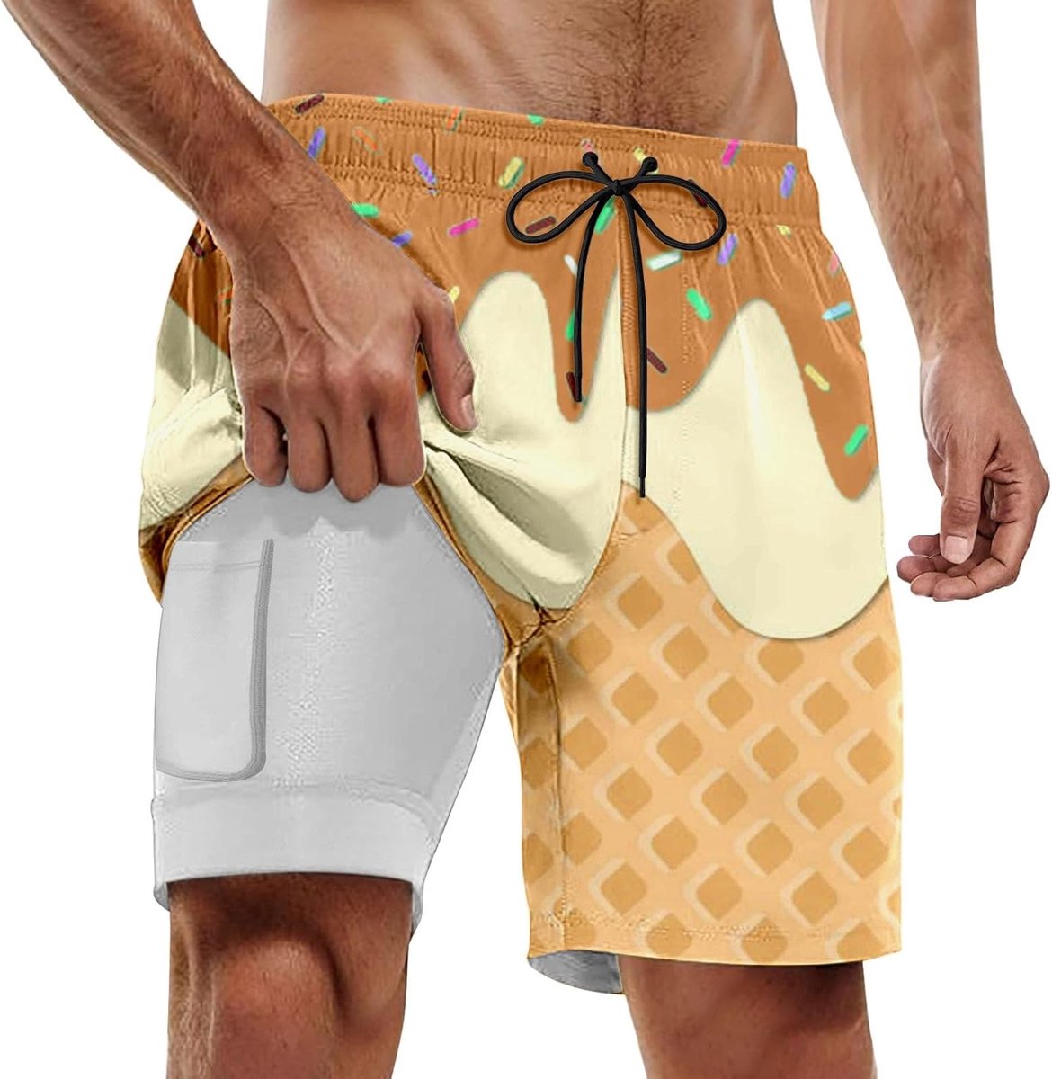 Zwemshorts voor heren voor zwembad- en strandfeesten. Stijlvol gelaagd ontwerp met gesmolten ijsprint. Perfect voor de zomer. Comfortabel en rekbaar materiaal.