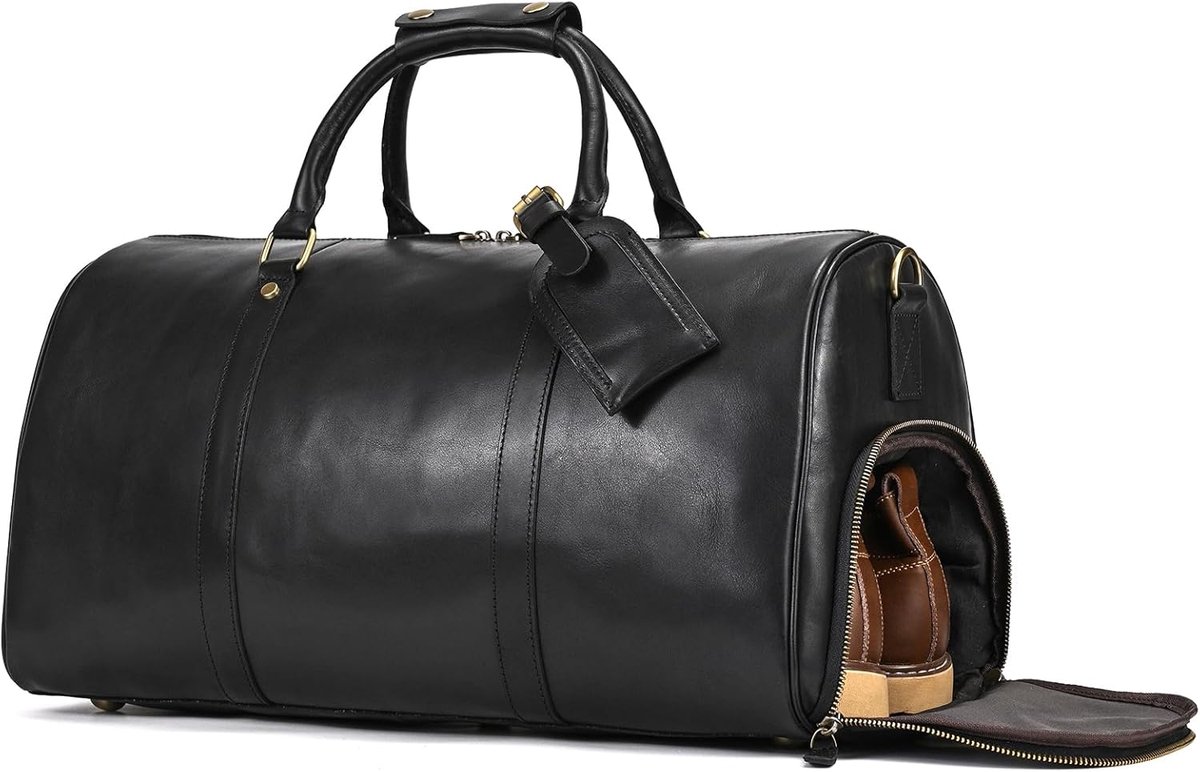 Vintage Travel Bag Men's Leather Weekender to Hang Overnight Duffle Bag Large Luggage 55cm Genuine Cowhide Leather - ShopVlot