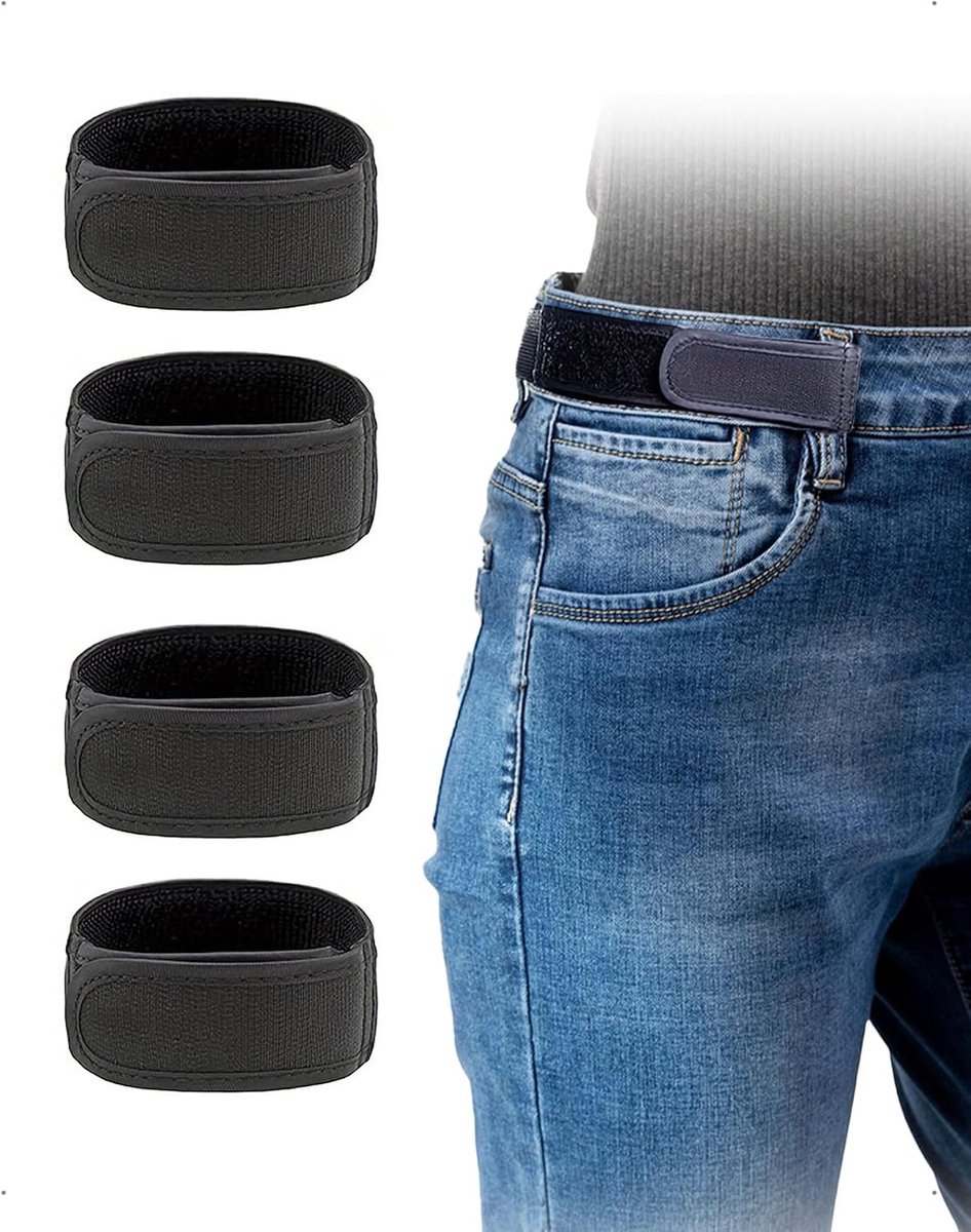 4 stuks elastische riem zonder gesp, zwart, nylon, verstelbare klittenbandriem voor heren en dames, comfortabele en - ShopVlot