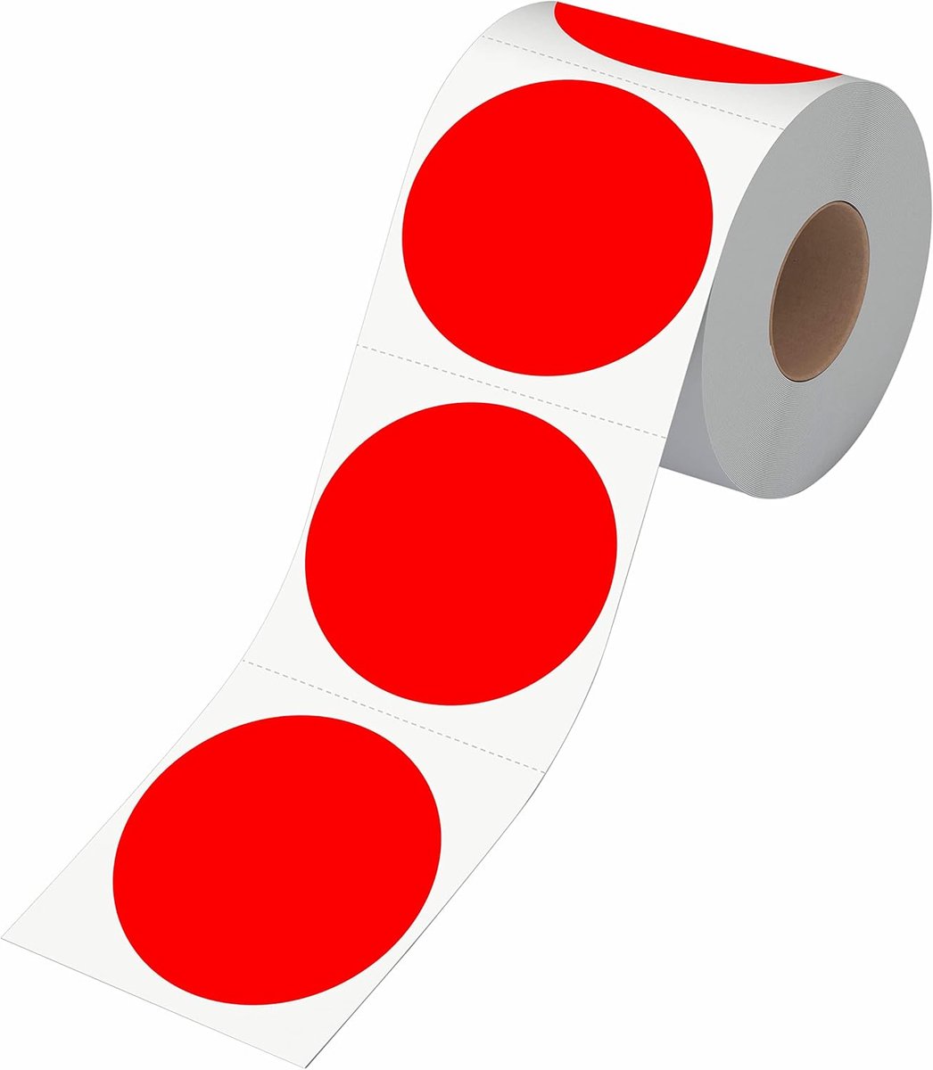 SnelShoppen - 500pcs Ronde Rode Kleurcodering Stickers Labels op Rol - 3 Inch Diameter - Zelfklevend, Perfect voor Organiseren, Sorteren en Labelen
