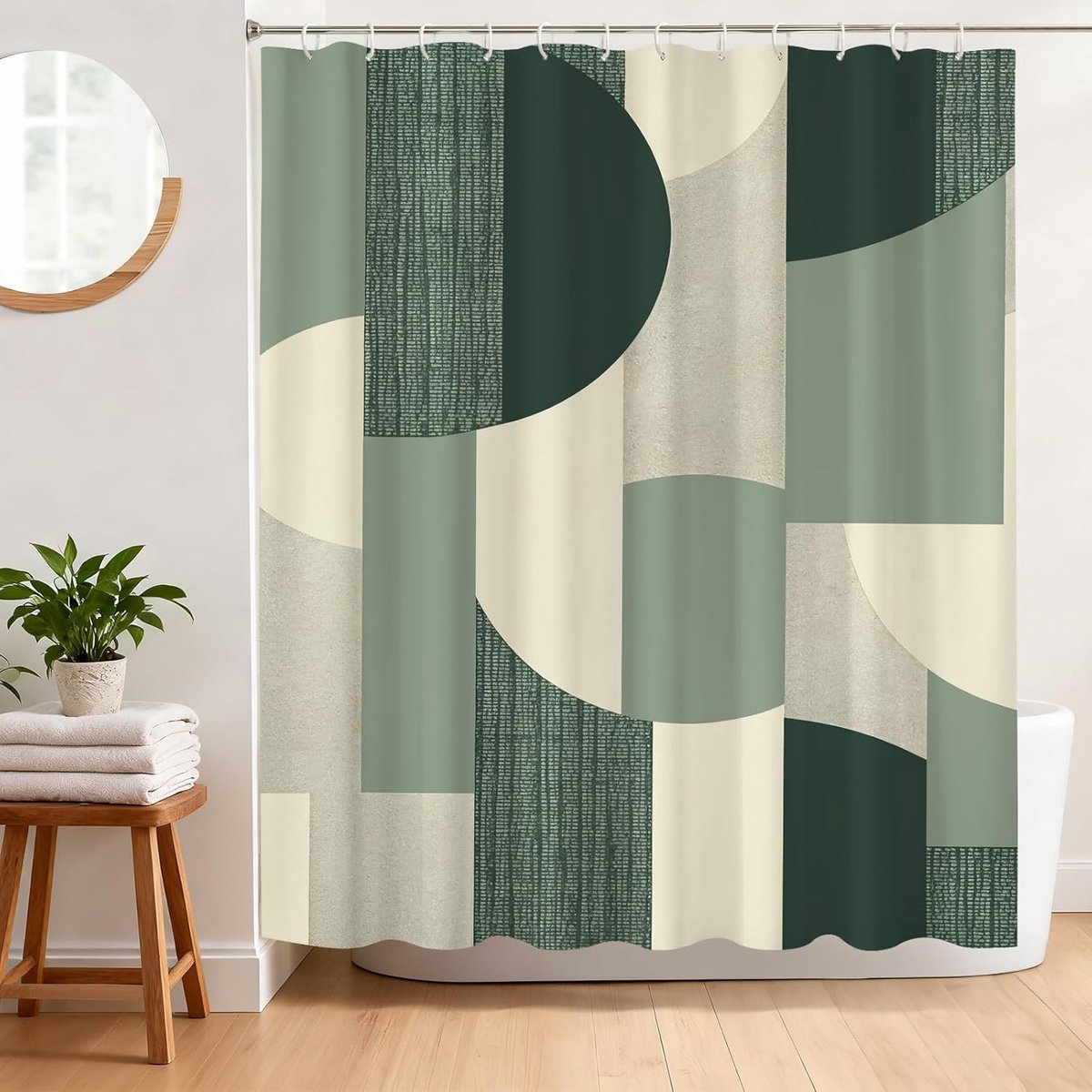 Shower Curtain Mildew Resistant 180 x 180 cm Geometric Pattern Polyester Waterproof Washable Bath Curtain with 12 Hooks - ShopVlot