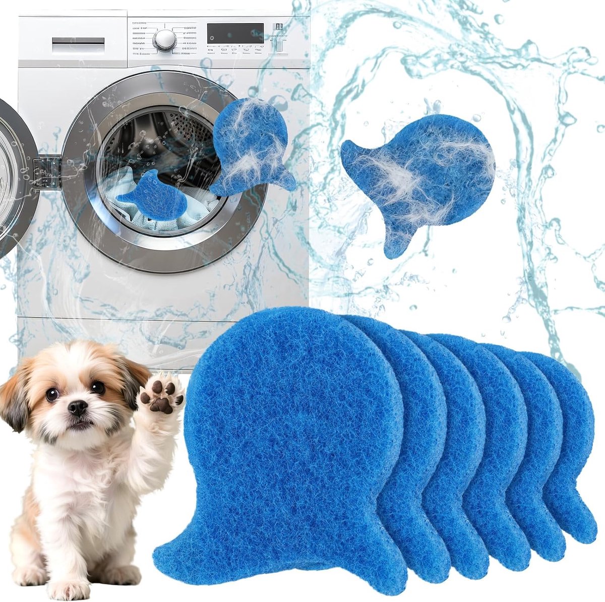 6 stuks dierenvachtverwijderaar wasmachine, Pluisbal voor wasmachine, Blauw ontwerp, Hoge efficiëntie, Herbruikbaar - ShopVlot