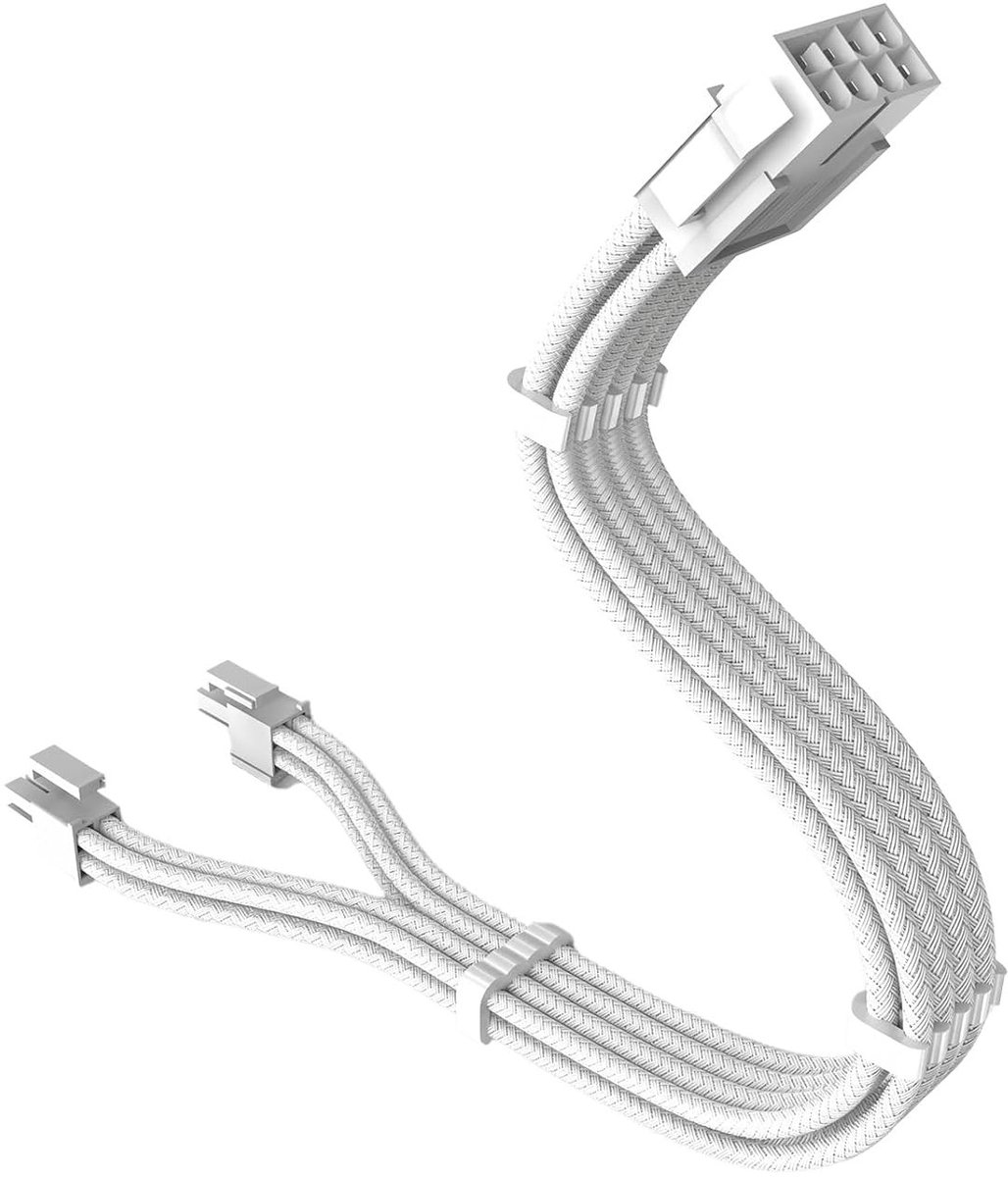 Kabel van 30 cm voor voeding van grafische kaarten, PCIe 8 Pin naar Dual 6+2 Pin, ATX, wit