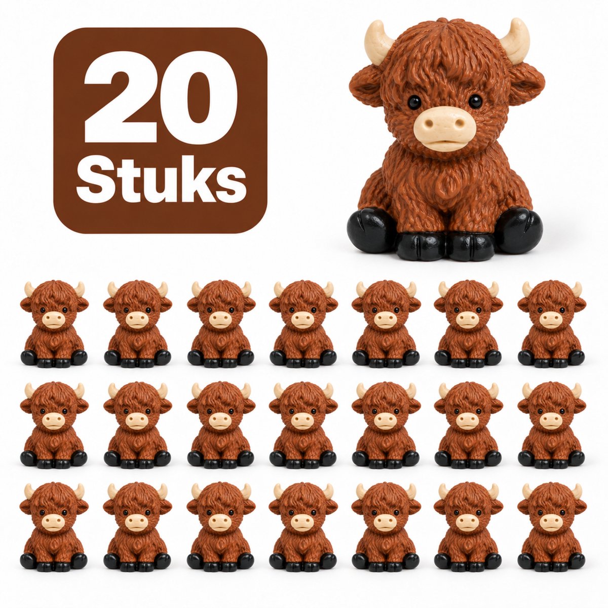 Pradeo - Miniatuur Bizons - Schotse Hooglanders - 20 Stuks - Mini - Beeldjes - Hars - Bruin - Decoratie - Landschap - DIY