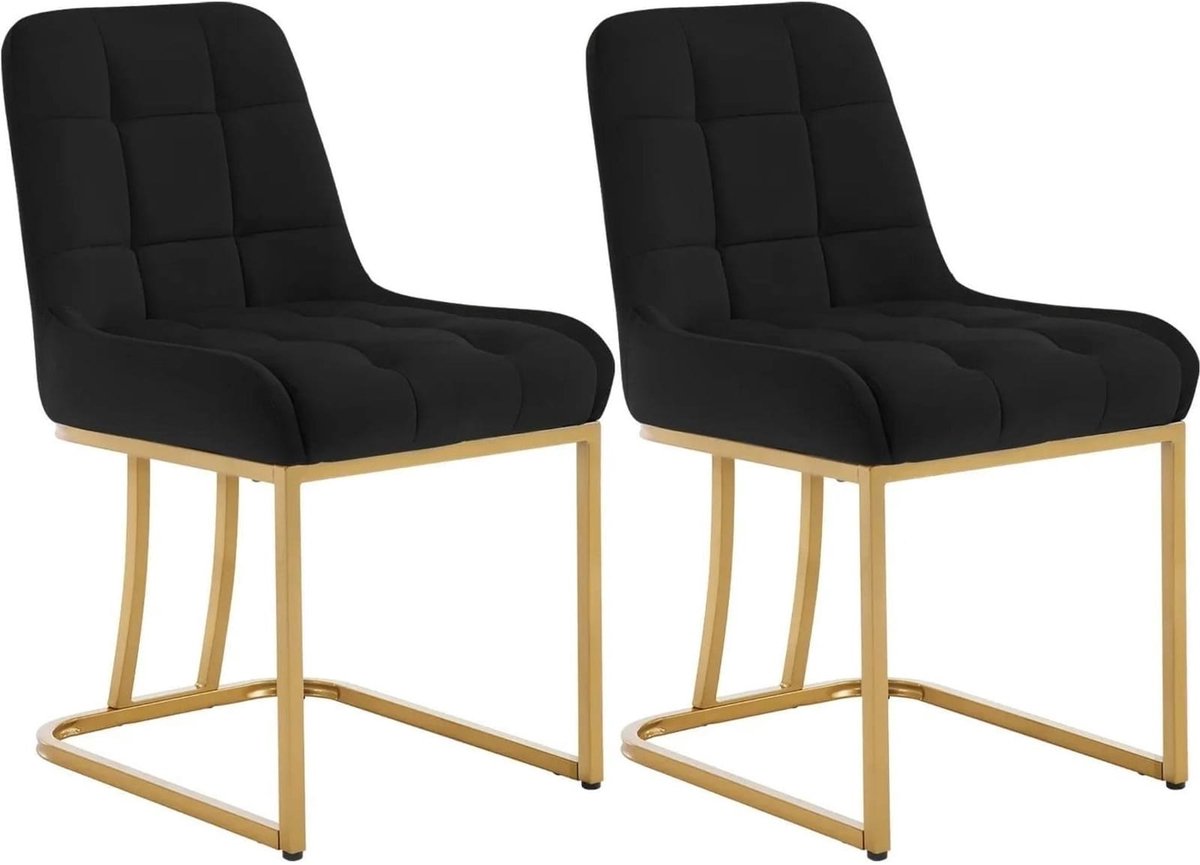 Klarven Eetkamerstoelen Fluweel Zwart - Eetkamerstoelen Set Van 2 - Dining Chairs - Ergonomische Rugsteun - Stevig Metalen Frame - Draagvermogen 150 kg - Zithoogte 49cm - B39xd45xh84cm