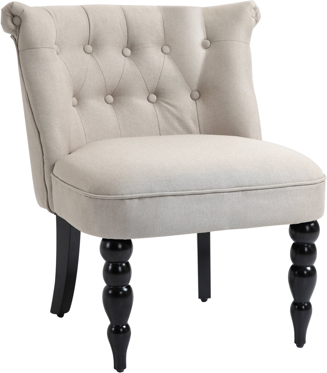 Homona Fauteuil vintage - Met linnen bekleding en houten poten - 67 x 67 x 78 cm - Beige/Zwart