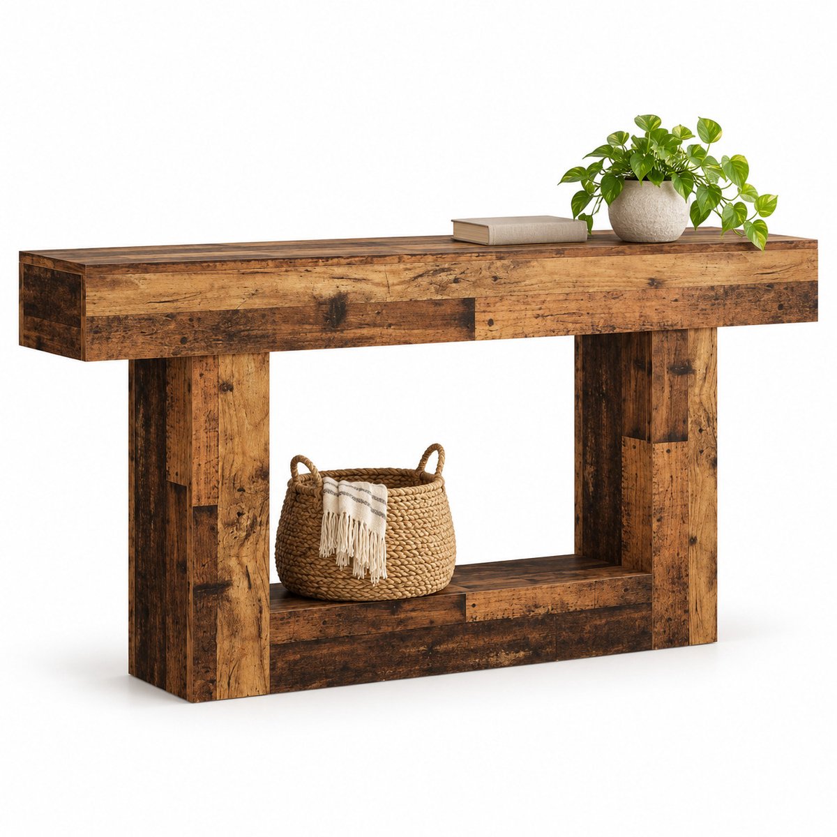 DMG Supply landelijke sidetable met 2 niveaus, 160 x 30 x 82 cm, rustiek bruin