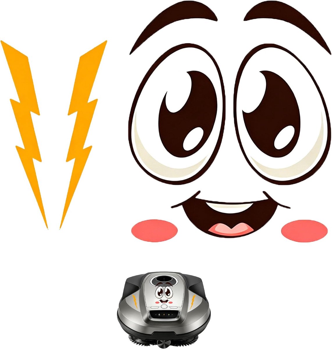 Stickers voor robotmaaier, bliksemdesign, 10 x 2 cm, grappige ogen, pvc, weerbestendig, decoratie, grasmaaier - ShopVlot