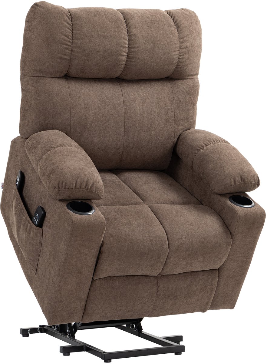 Homona Elektrische sta-opfauteuil - Met massagefunctie, lendenverwarming en 2 bekerhouders - 91 x 95 x 109 cm - Bruin