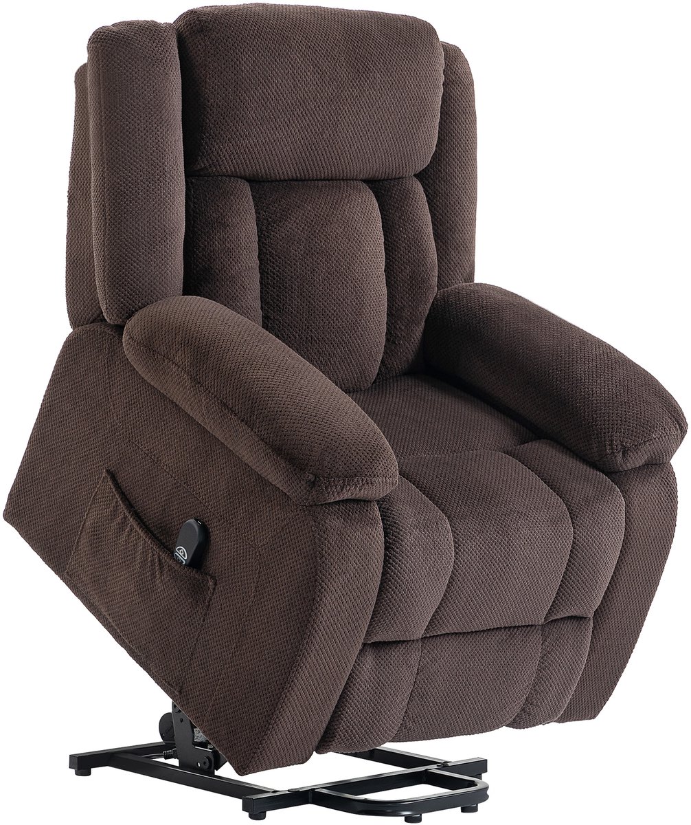 Homona Sta-opfauteuil - Elektrisch verstelbaar tot 150° - Met USB-aansluiting en zijvakken - 92 x 94 x 105 cm - Bruin