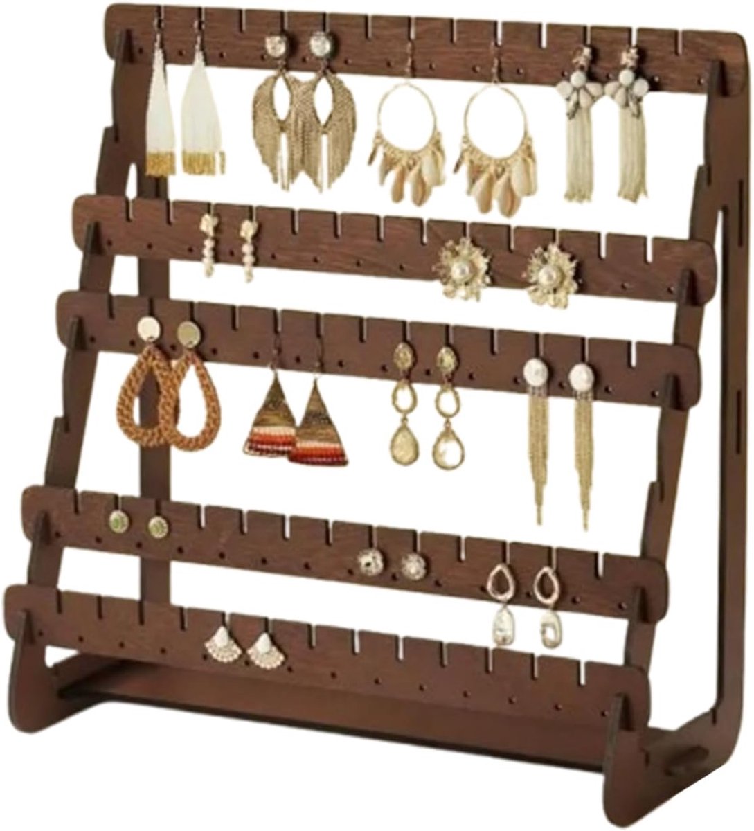 SnelShoppen - Retro Houten Earring Holder - 7 Laags Sieraden Organizer voor Oorbellen - 200 Gaten Oorbellenstandaard - Draagbare Sieradenopberger voor