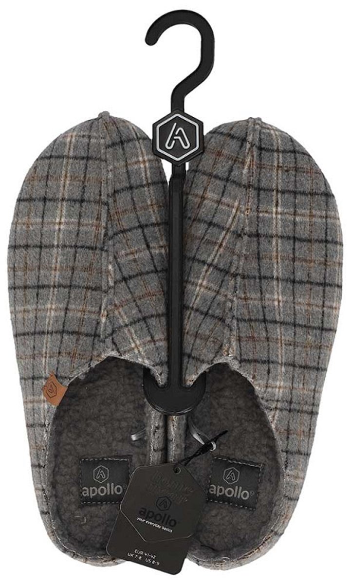 Apollo home slipper - felt - grijze ruit - maat 45/46