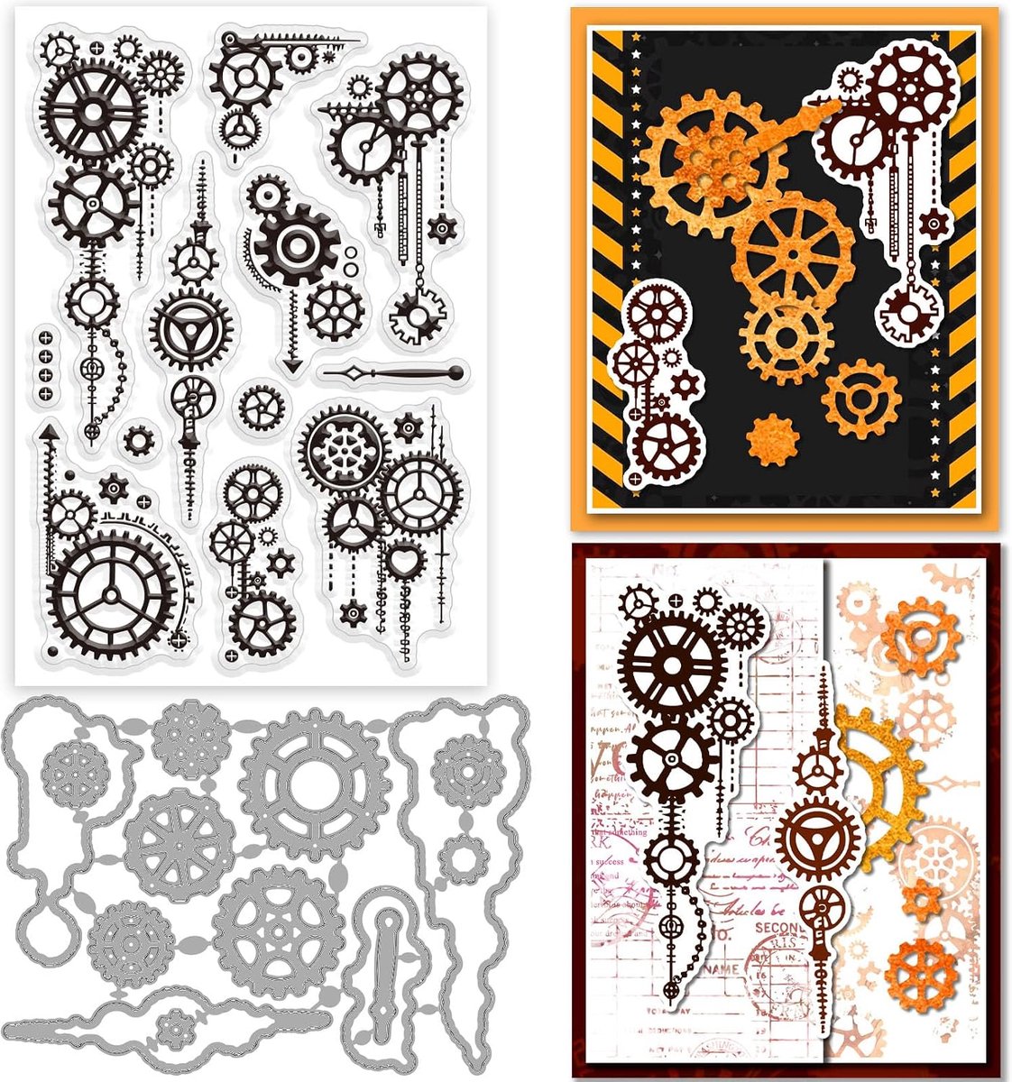 2Pcs Gear Clear Stempels en Snijmallen Siliconen Clear Stempels Kaarten en Metalen Die Cuts Voor Kaarten Maken En Diy Embossing Scrapbooking