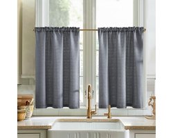Vitrage, modern, keuken, grijs, linnenlook, lichtdoorlatend, bistrogordijn, set van 2, 90 x 90 cm, effen, kort, landhuisstijl, gordijnen voor woonkamer, slaapkamer, camper, koffiehuis