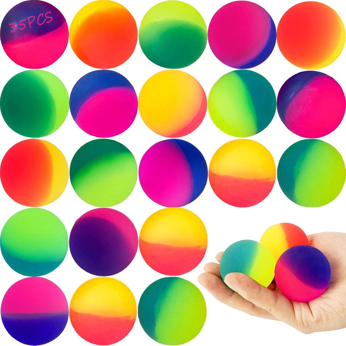 35 stuks Flummies voor kinderen, cadeautje, kinderverjaardag, gastgeschenken, springbal, rubberen bal, springbal, werpmateriaal, carnaval, cadeautje, feestvulling (25 mm)