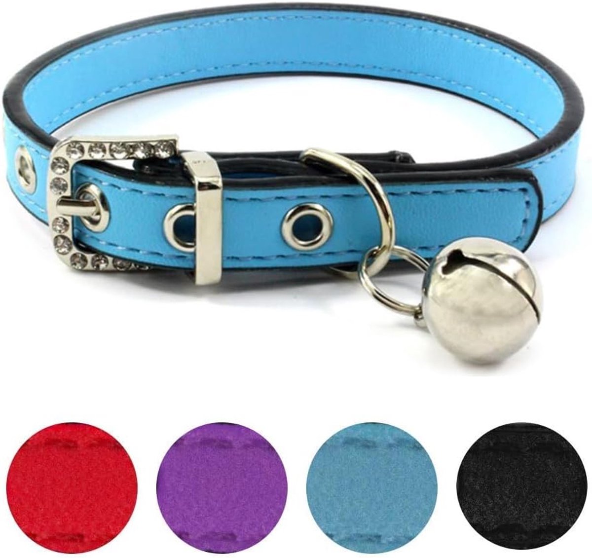 Halsbanden met gesp Bell Crystal Huisdier Ketting voor Meisje Kitty Puppy Kleine Honden Niet-vervagen Fit 8.6"-10.2", Blauw