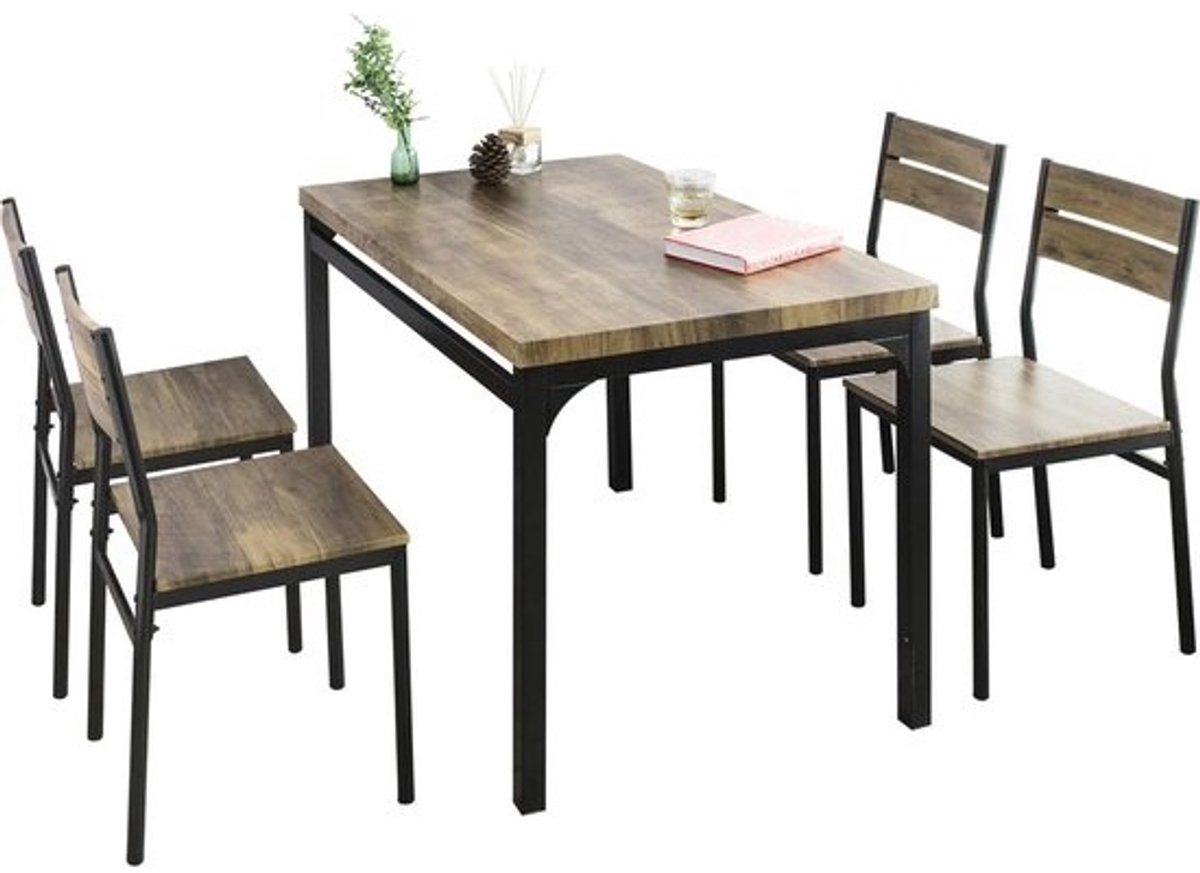 3-delige eettafelset - Met 4 krukken - Industriële stijl - Voor keuken, eetkamer en woonkamer