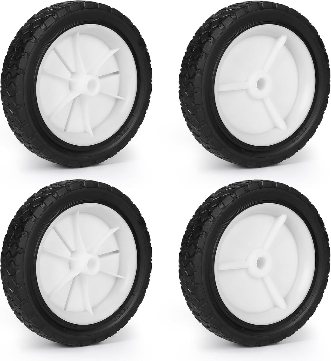 4 Stuks Ø 175mm Rubber Wielen voor Grasmaaier en Handkar, Vervangingswielen met 1.2cm Asgat en 70kg Draagcapaciteit voor Tuinonderhoud