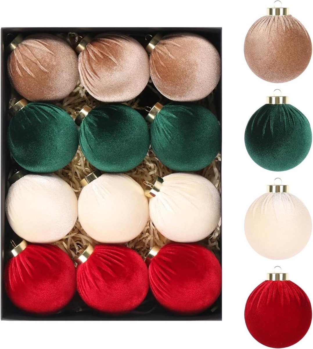 12 Stuks Fluwelen Kerstballen 8cm - Schokbestendige Ornamenten voor Kerstboom Decoratie in 4 Kleuren