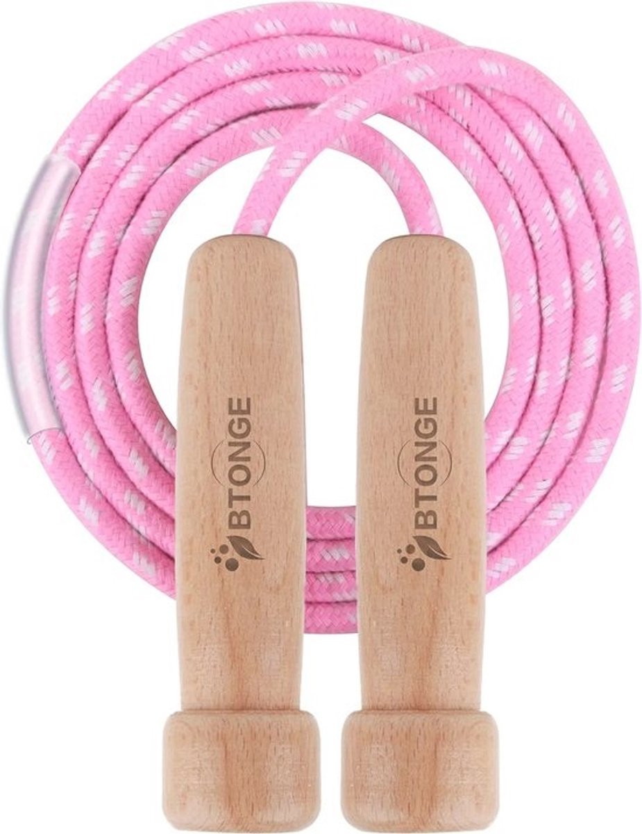 Verstelbaar springtouw voor volwassenen en kinderen - natuurlijk houten handvat - voor fitness, vetverbranding en thuistraining