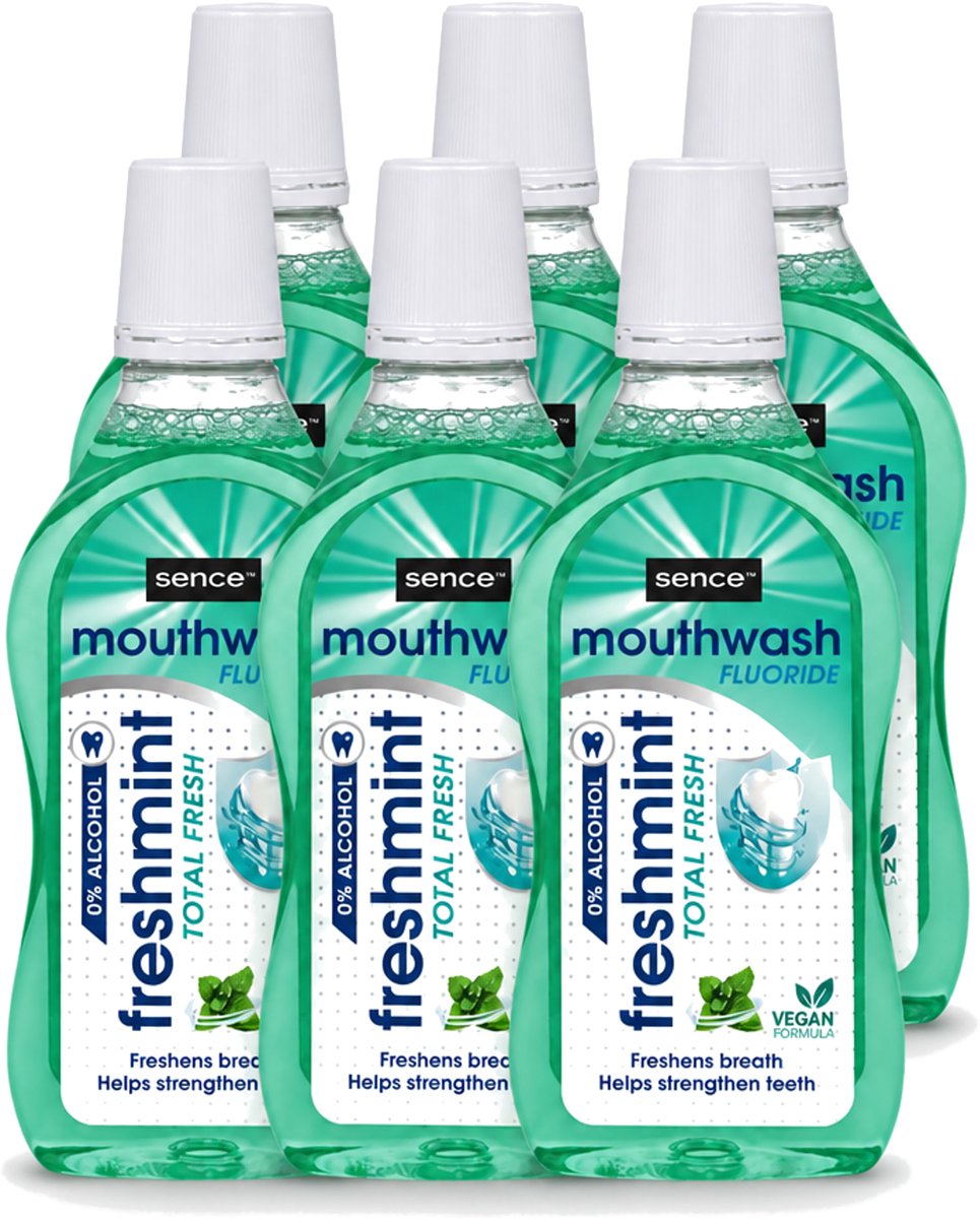 6 x Sence - Fresh Freshmint - Mondwater - Fris & Muntig - 500 ml - Voordeelverpakking - 6 stuks