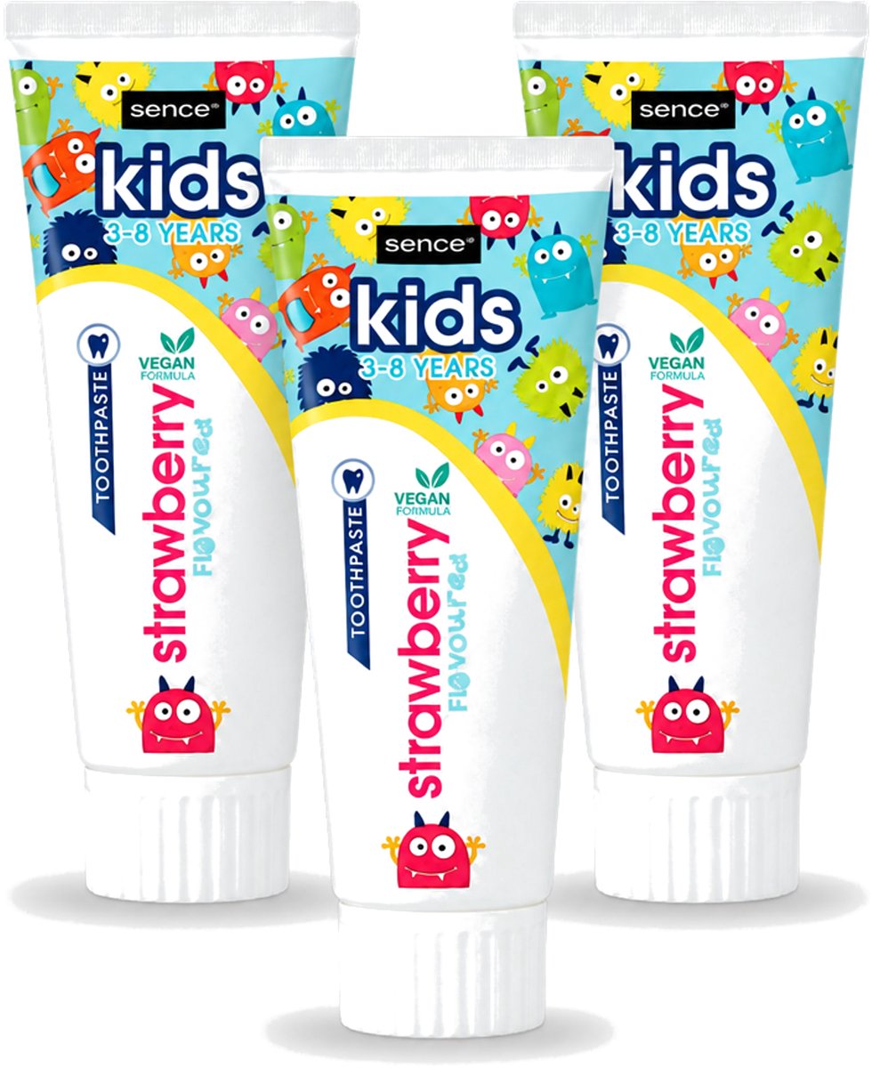 3 x Sence - Kids 3-8 Jaar - Tandpasta - Aardbei Smaak - Vegan - 75 ml - Voordeelverpakking - 3 stuks