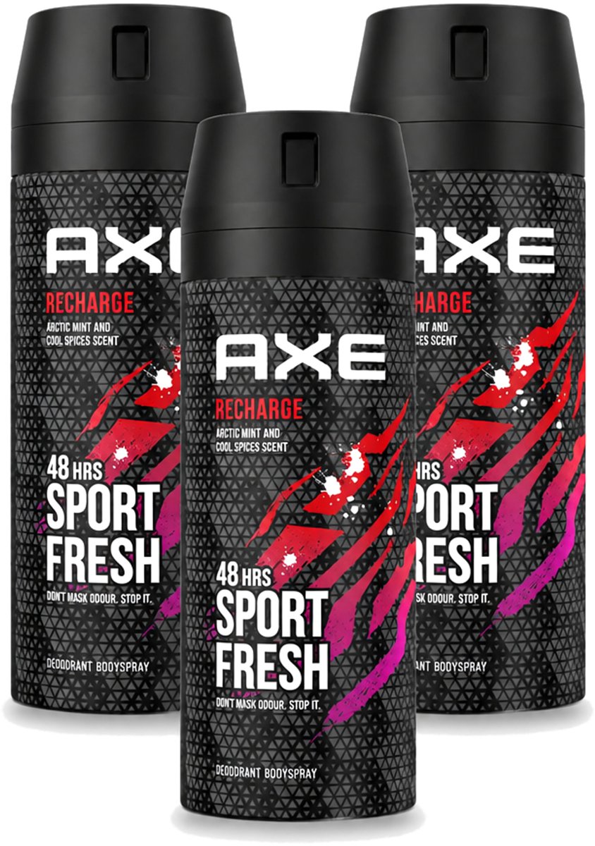 3 x Axe - Deodorant Bodyspray - 48hrs Sport Fresh - Recharge - Arctic Mint & Cool Spices - 150 ml - Voordeelverpakking - 3 stuks