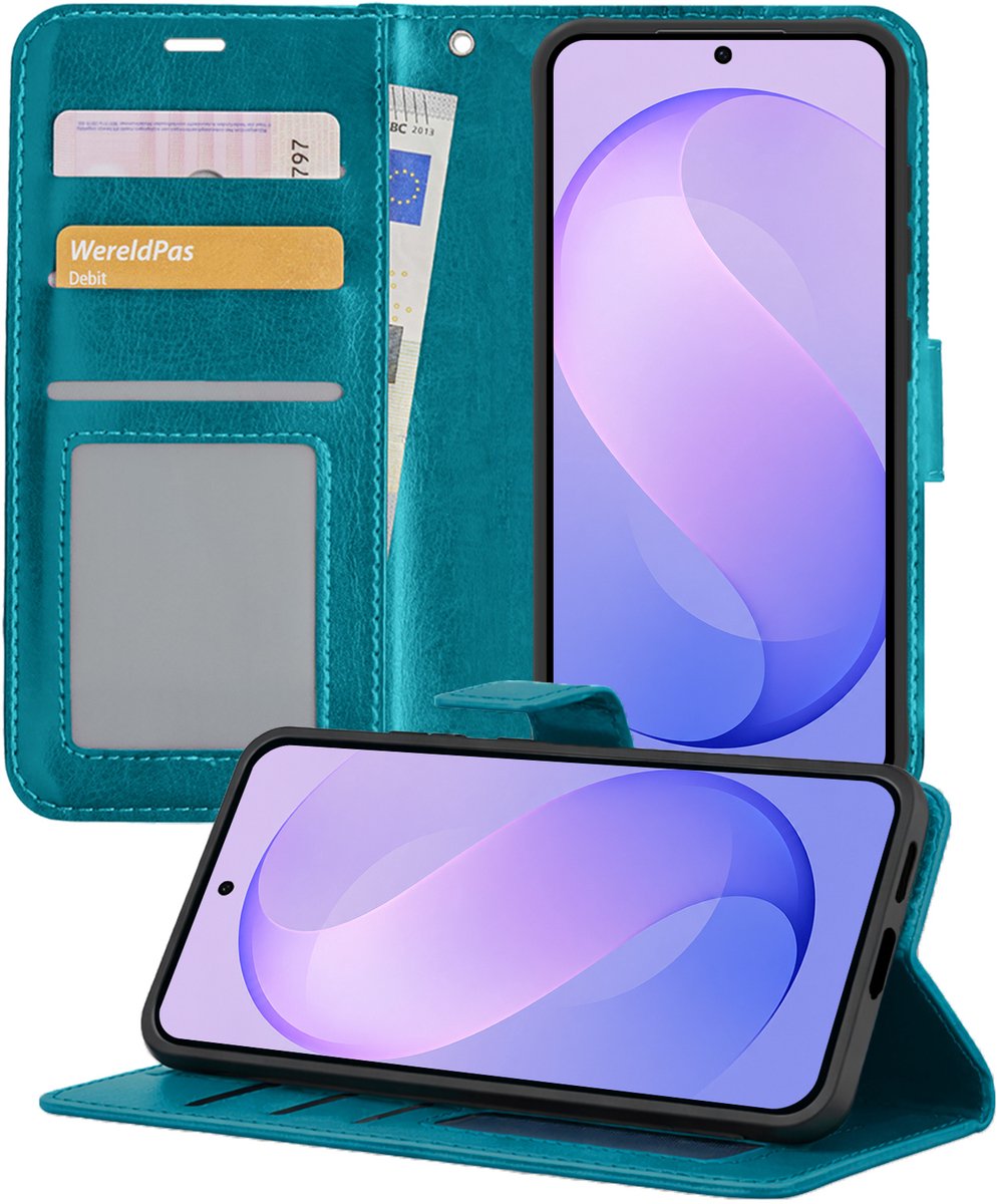 Hoesje - Geschikt voor Samsung Galaxy S26 FE - Luxe Bookcase - Walletcase Hoes - Portemonnee - Cover - Telefoonhoes - Turquoise