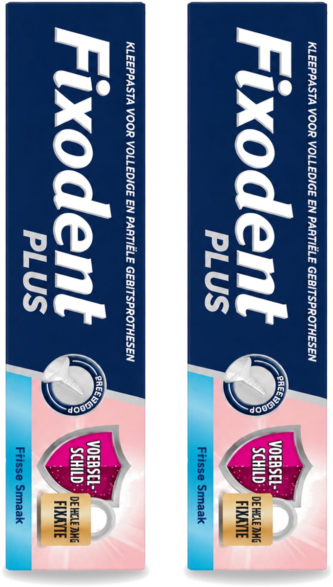 2 x Fixodent Plus – Kleefcrème – Food Barrier – Frisse Smaak – 40 g - Voordeelverpakking - 2 stuks