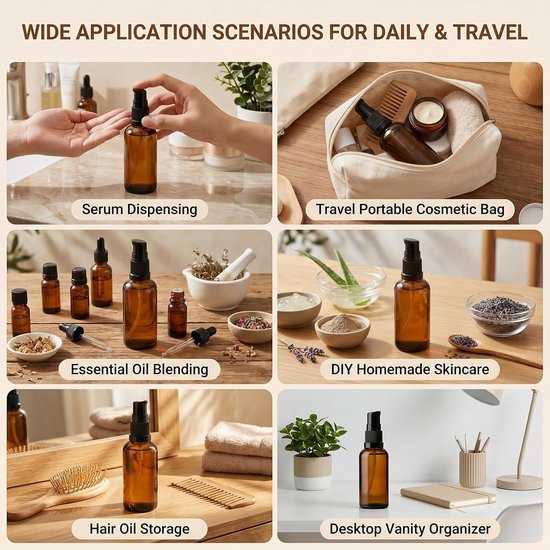 Dailygoods- Pompflessen 2 stuks 100ml - Lege Flessen - Amber Glas - Cosmetische Dispenser - Reizen - Stevig en Herbruikbaar - Fles van Dailygoods — afbeelding 5