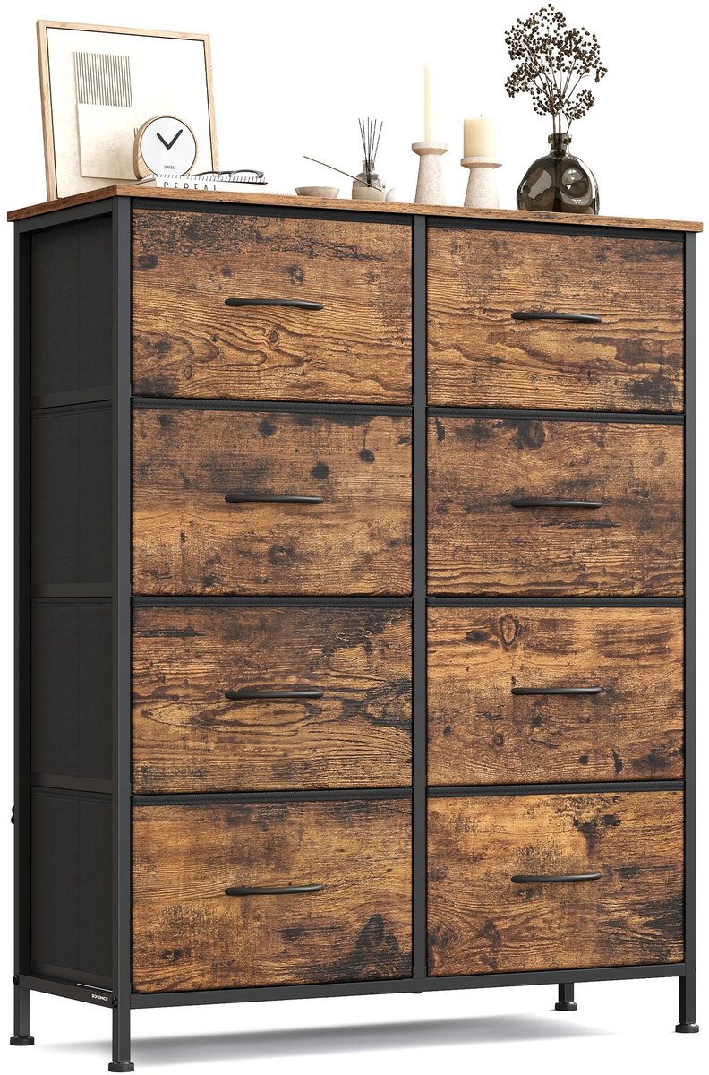 MokoHub Kledingkast met 8 Lades - Opbergkast - Stalen Frame met MDF - 30x76.7x95.2 cm - Bruin