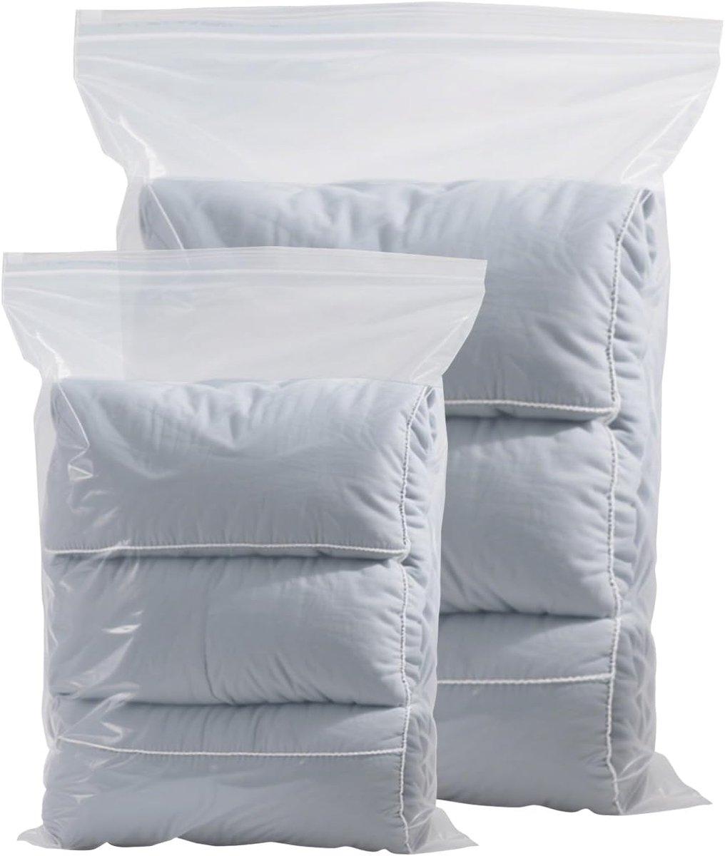 5-delige afsluitbare opbergzakken, 3 zakken 60 x 80 cm en 2 zakken 40 x 60 cm, herbruikbare en doorzichtige ziplock zakken, ideaal voor kleding, beddengoed en reizen