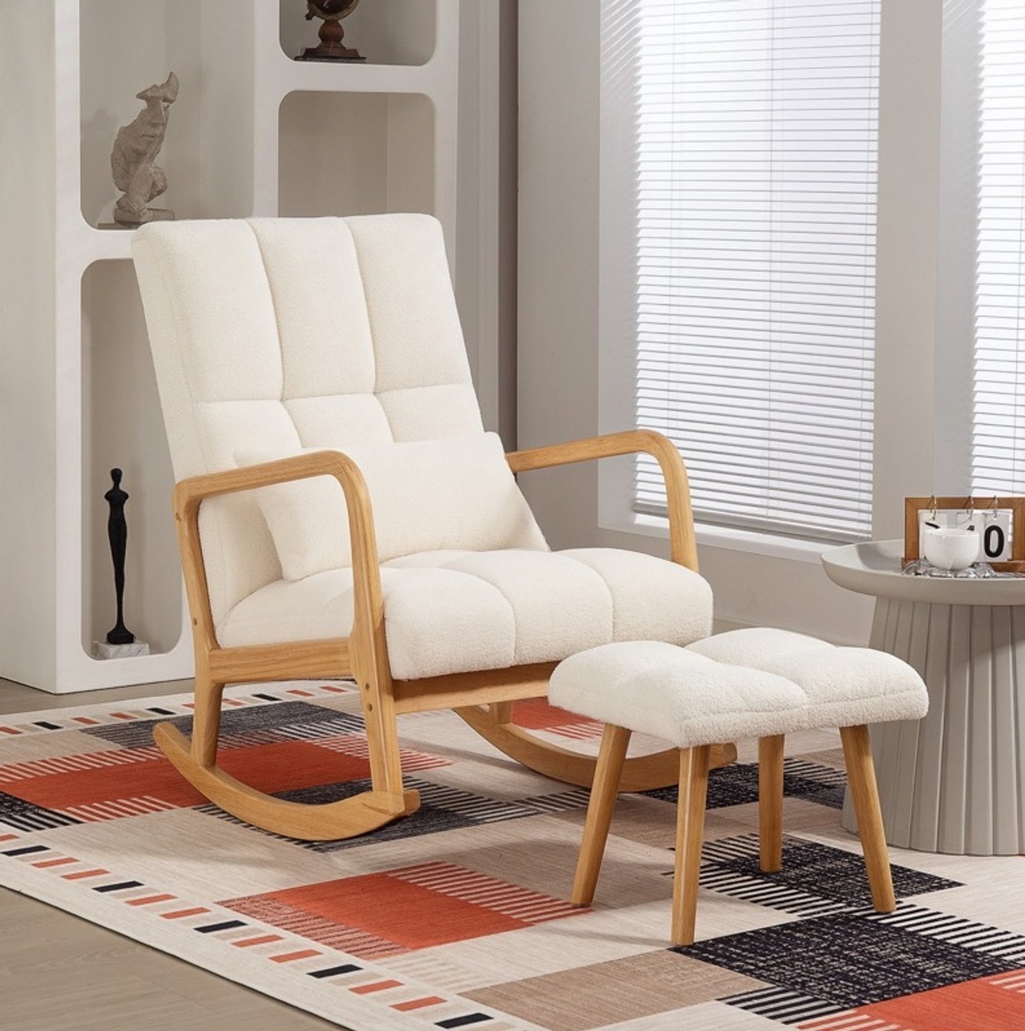 CHICFURN Schommelstoel - 90 tot 130 graden schommelbeweging - met hocker - wit