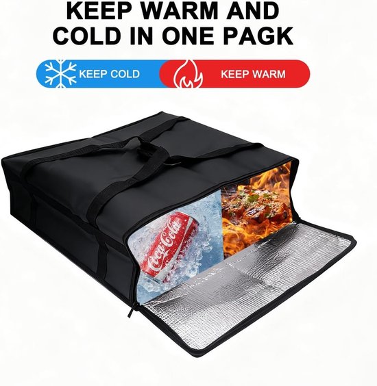 Isolerende Voedselbezorgtas 20" x 20" x 8" voor Heet en Koud Vervoer, Professionele Pizza Warmtas met Thermische Voering, Duurzame Tas voor Voedselbezorging — afbeelding 2
