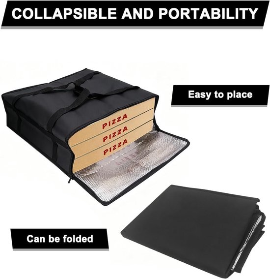Isolerende Voedselbezorgtas 20" x 20" x 8" voor Heet en Koud Vervoer, Professionele Pizza Warmtas met Thermische Voering, Duurzame Tas voor Voedselbezorging — afbeelding 3