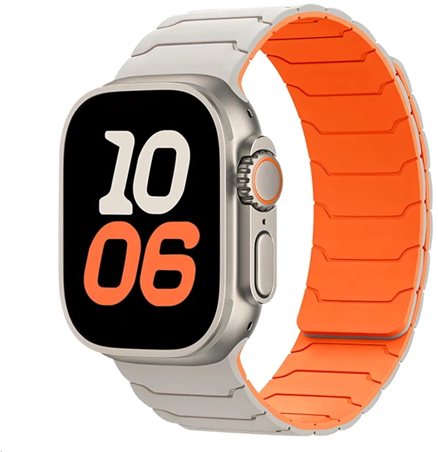 Hoco Magnetisch Siliconen Bandje - Starlight met Oranje - Geschikt voor Apple Watch Ultra 4, 3, 2, 1, Series 12, 11, 10, 9, 8, 7, 6, 5, 4, 3, 2, 1 en SE - 49 mm, 46 mm, 45 mm, 44 mm en 42 mm - Traploos Verstelbaar iWatch Bandje voor Dames en Heren