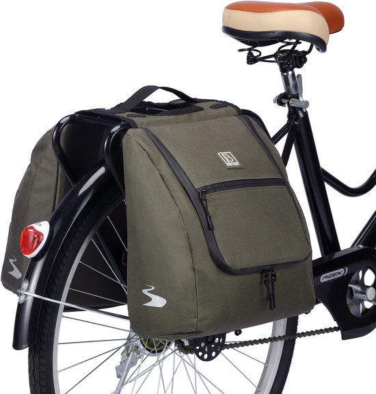 Brisby Dubbele Fietstas 34 Liter – Voor Gewone en Elektrische Fiets – Waterafstotend Polyester – Met Trekkoord, Gespsluiting en Reflectie – Groen — afbeelding 4